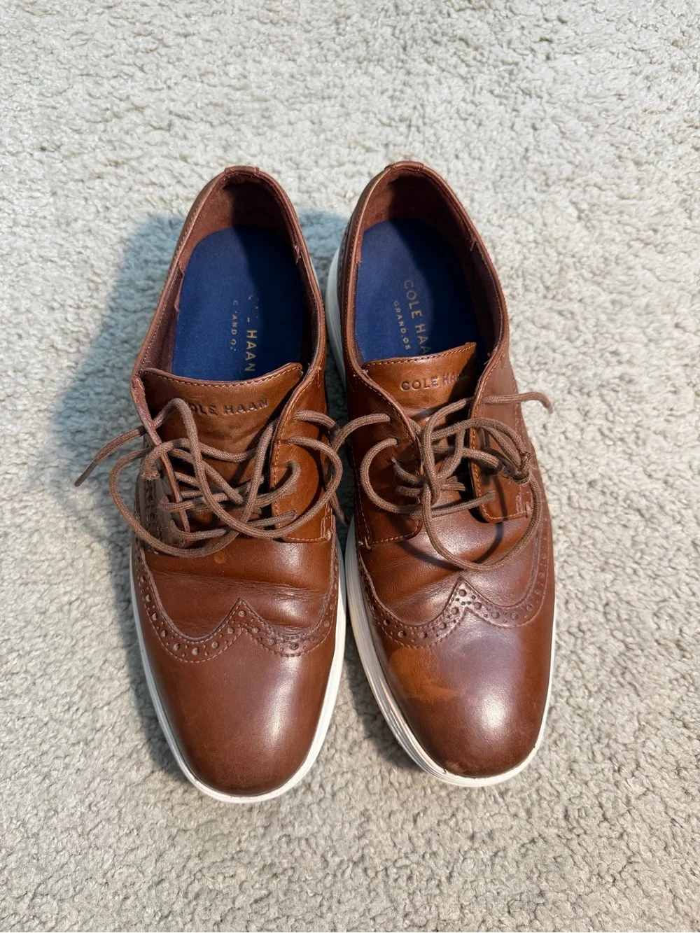 Cole Haan Brown Leather Wingtip Derbies with White Soles